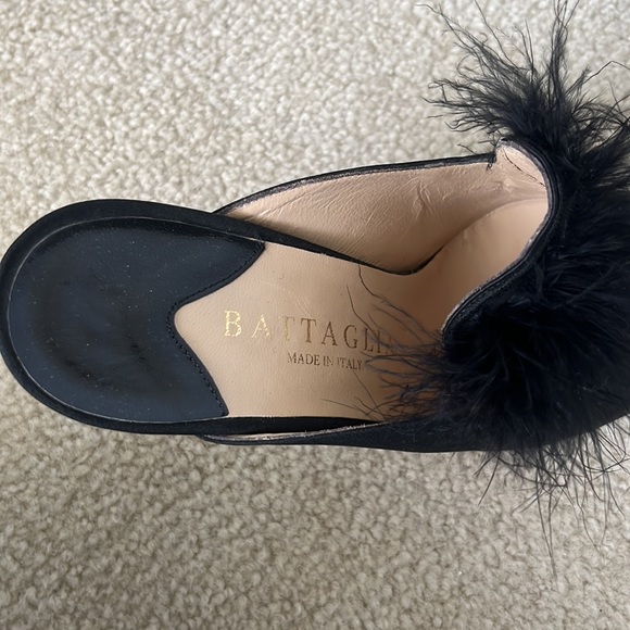 New Evening formal designer stilettos mules tuxedo style feathers made in Italy - Picture 5 of 6